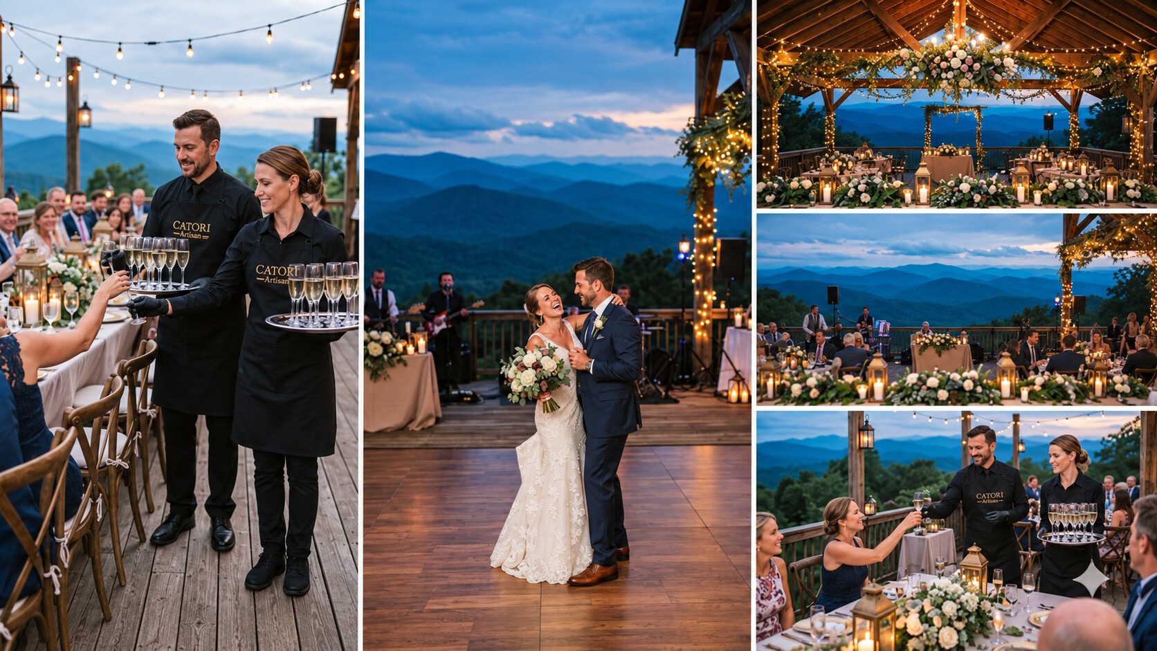 Mountain wedding design, dining, entertainment and service coordinated by CATORI Artisan