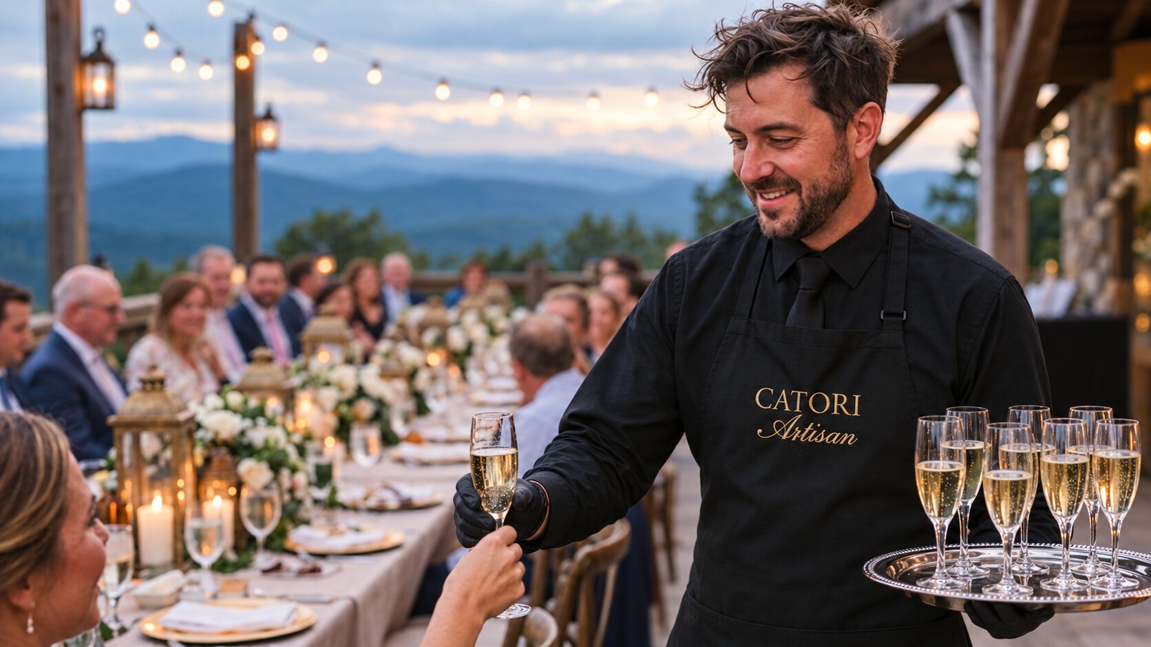 Personalized champagne service at a North Georgia mountain event
